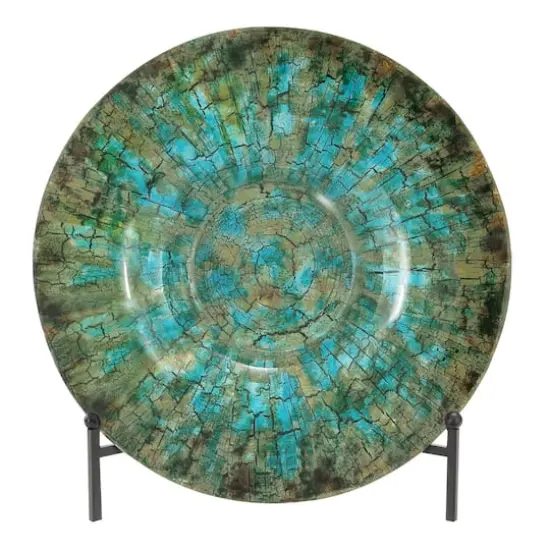 18" Green & Turquoise Glass Glam Decorative Plate with Stand {1}