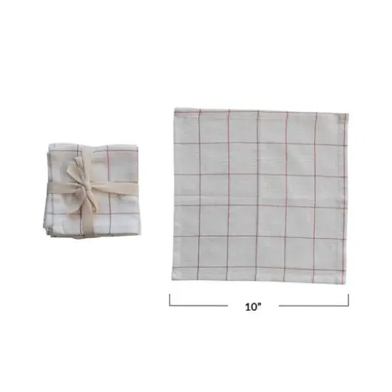 Hello Honey&reg; 10" Cream & Red Cotton Cocktail Napkins with Metallic Grid, 4ct. {5}