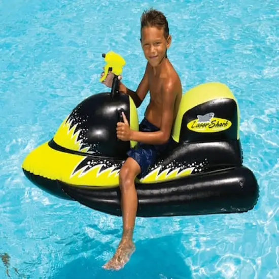Swim Central 51" Yellow & Black Shark Inflatable Wet-Ski Pool Squirter with Gripped Handles {3}
