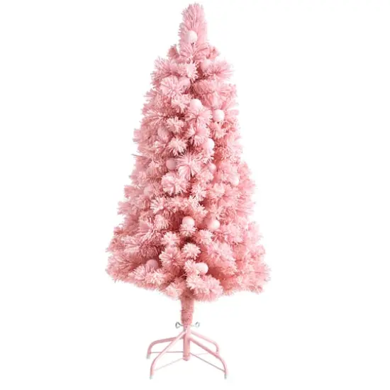 4ft. Pre-Lit Frosted Pink Cashmere Artificial Christmas Tree, Multicolor LED Lights {5}