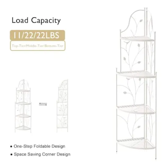 Glitzhome&reg; 4ft. Metal 4-Tiered Corner Shelf Stand White {6}