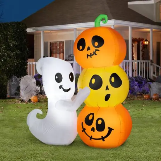 5ft. Airblown® Inflatable Halloween Ghost with Pumpkin Stack {3}