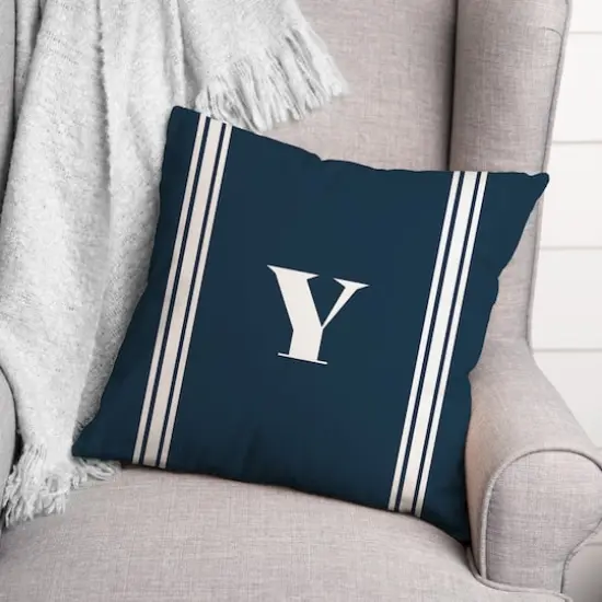 Navy Striped Monogram Throw Pillow Y {3}