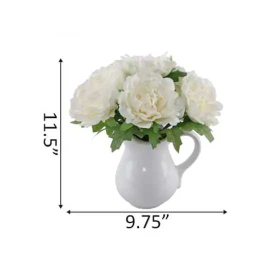 Flora Bunda&reg; 11.5" White Peony Arrangement in Ceramic Watering Vase {4}