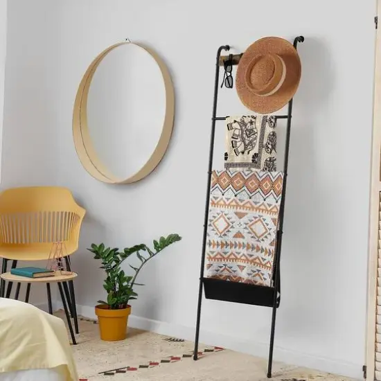 NEX&trade; 64.5" Farmhouse Decorative Ladder with 5 Hooks & Pocket {8}