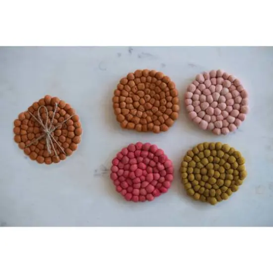 Hello Honey® Pink Tones Handmade Wool Felt Ball Coaster Set {4}