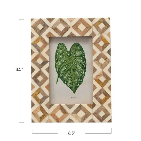 Hello Honey&reg; Brown & Ivory Patterned Wood 4" x 6" Photo Frame {3}