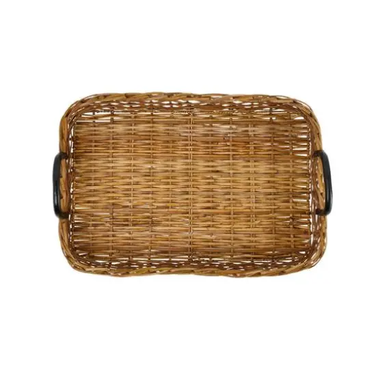 Hello Honey&reg; 25" Natural and Black Decorative Woven Rattan Tray with Metal Handles {1}