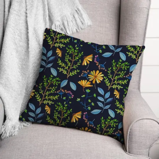 Summer Floral Print Throw Pillow Navy {3}