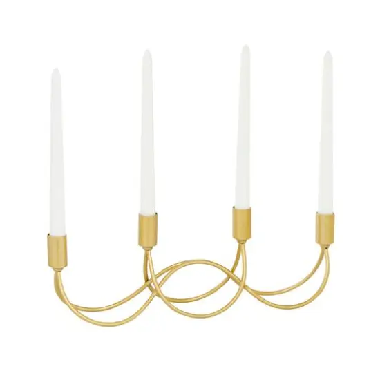 CosmoLiving by Cosmopolitan Gold Metal Contemporary Candelabra, 5" x 15" x 3" {1}