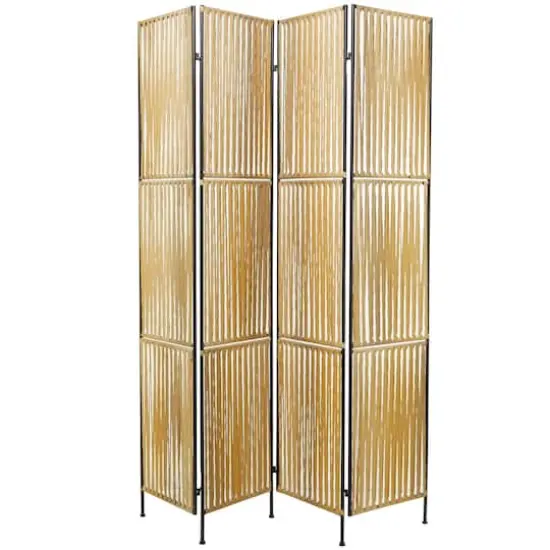 Light Brown Rattan Handmade Hinged Foldable Partition 4 Panel Room Divider Screen with Wrapped Seagrass Design 63" x 1" x 71" {5}