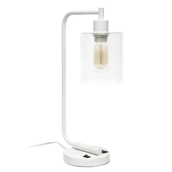 Lalia Home Iron Desk Lamp with USB Port and Glass Shade White {1}