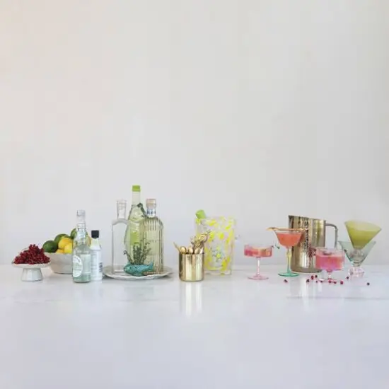 Hello Honey 2 Quart Hand-Blown Confetti Glass Ice Bucket with Handles, Yellow, Pink and White {4}