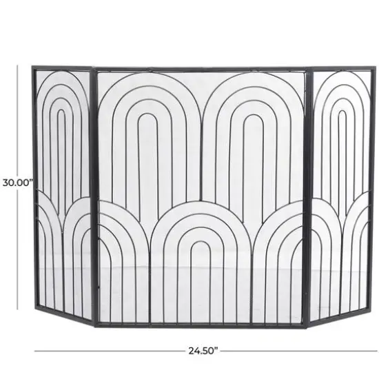 Black Metal Art Deco 3-Panel Fireplace Screen {8}