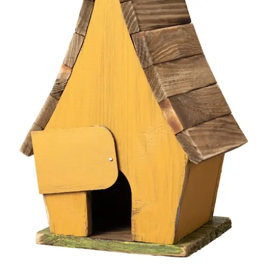 Glitzhome&reg; 9.5" Yellow Distressed Wood Birdhouse with Leaves {5}