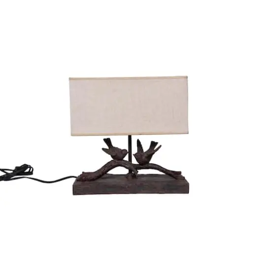 Hello Honey&reg; 12.2" Rustic Birds-On-Branch Lamp with Rectangle Flax Shade {3}