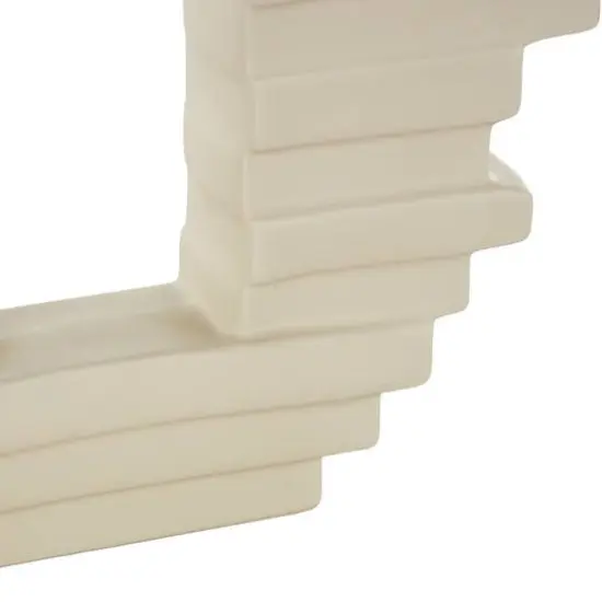 13" Cream Ceramic Abstract Decorative Vase with Rectangular Center Cutout {6}