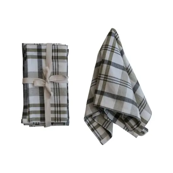 Hello Honey® 18" White & Green Plaid Stonewashed Cotton Napkins, 4ct. {4}