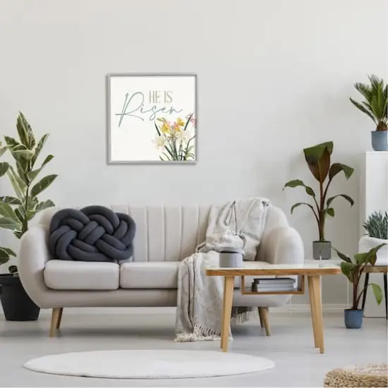 Stupell Industries He Is Risen Religious Easter Holiday Flower Blossoms Framed Giclee Art Gray {3}