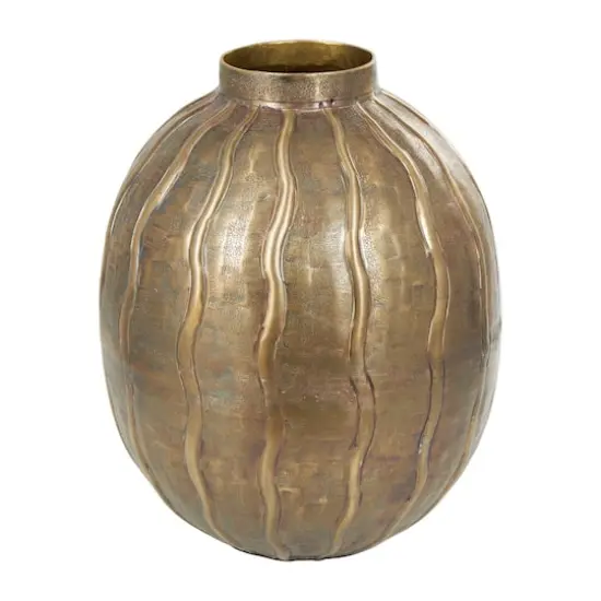12" Brass Metal Snakeskin Inspired Vase with Dimensional Wavy Accents {1}