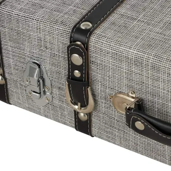 Gray Fabric Woven Storage Decorative Trunk with Silver Latches & Buckles Set {6}