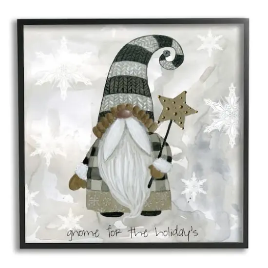 Stupell Industries Gnome For Holidays Snowflakes Framed Giclee Art Black {1}