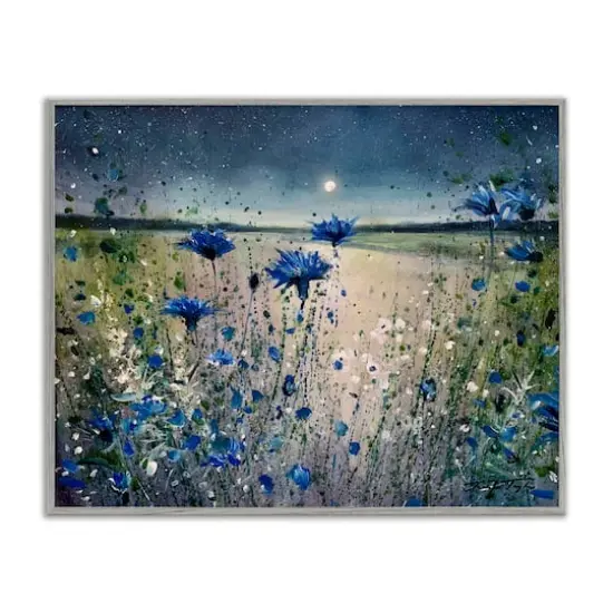 Stupell Industries Moon over Blooming Flowers Framed Giclee Art Gray {1}