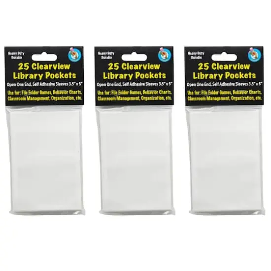 Ashley Productions® 3.5" x 5" Clear View Self-Adhesive Library Pocket, 3 Packs of 25 {1}