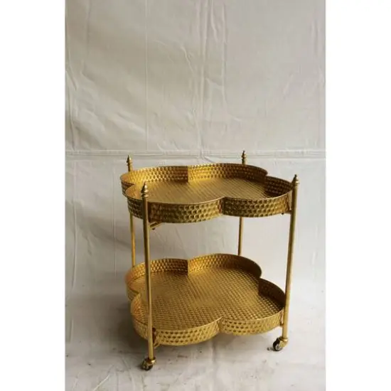 Hello Honey&reg; 28.5" 2-Tier Clover Shaped Metal Bar Cart on Caster Wheels Gold {5}