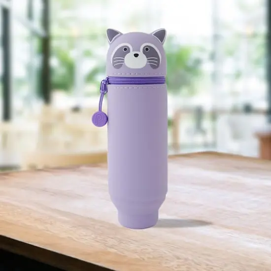 PuniLabo 9" Stand Up Silicone Animal Pen Case Purple Raccoon {3}