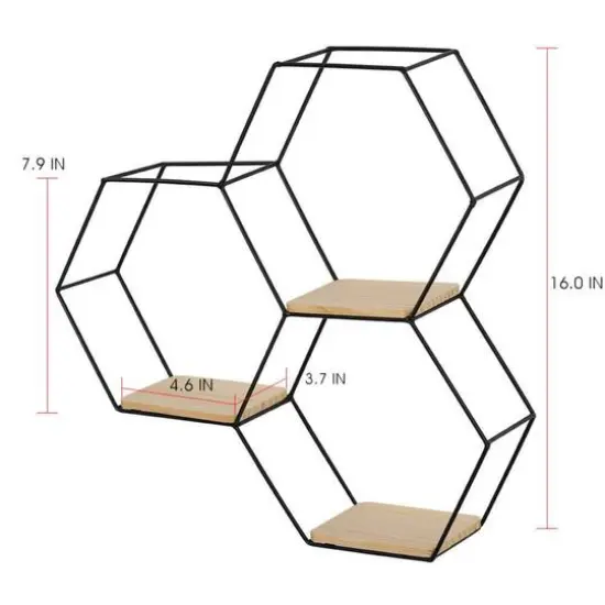 Nex&trade; Black Metal Modern Floating Hexagonal Shelf {3}