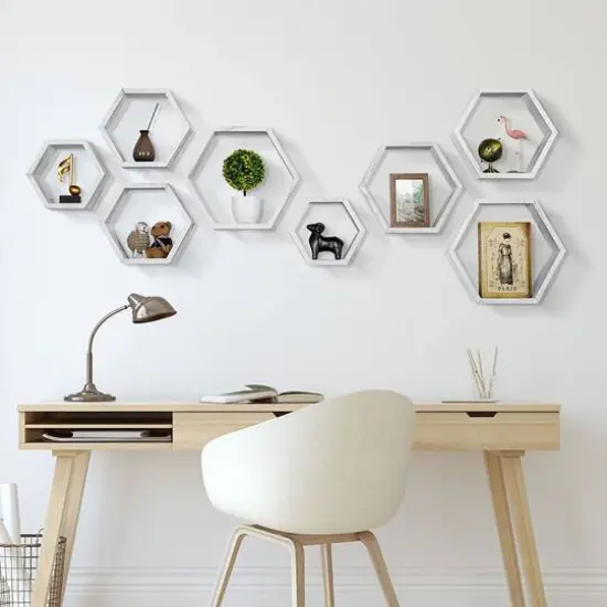 NEX&trade; Hexagon Honeycomb Floating Shelves Set White {7}