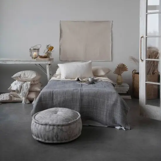 Embroidered Cream Lumbar Pillow with Pom Poms {3}