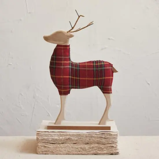 Hello Honey&reg; 13.75" Red Plaid & Woodgrain Deer D&eacute;cor Accent with Metal Antlers {3}