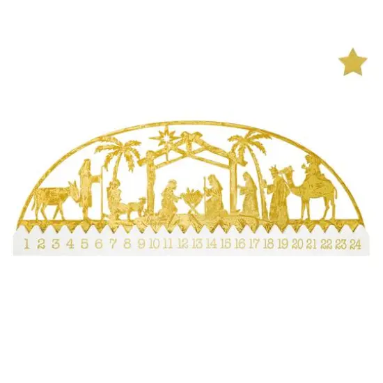 Glitzhome&reg; 23.5" Wooden & Metal Gold Foil Nativity Countdown Calendar D&eacute;cor {7}