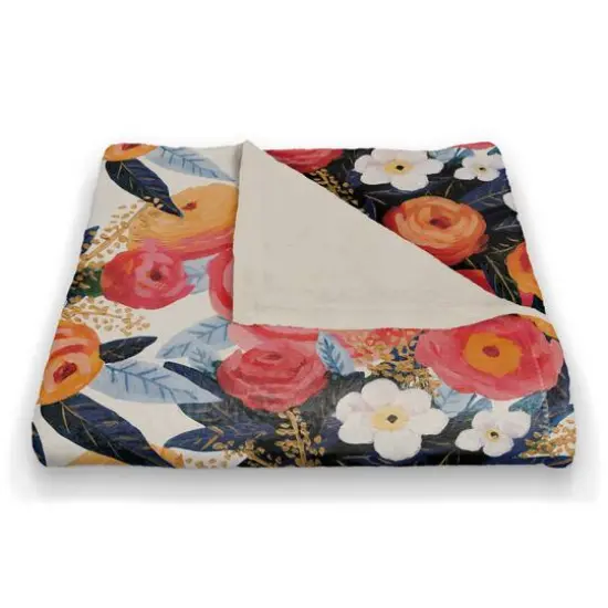 Multicolored Throw Blanket with Sunset Floral Pattern {1}