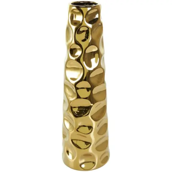 19" Gold Ceramic Concaved Circles Geometric Vase {1}