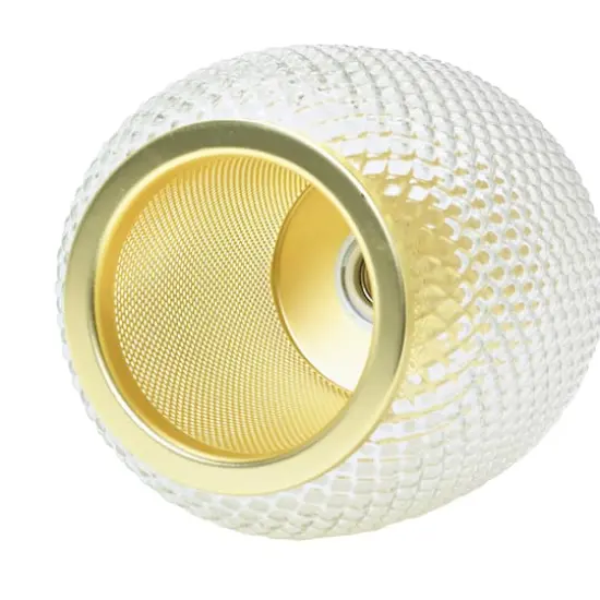 Hello Honey&reg; Clear & Gold Embossed Glass Shade Pendant Lamp with Brass Accents {8}