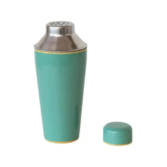 Hello Honey&reg; 21oz. Green & Yellow Round Enameled Stainless Steel Cocktail Shaker with Colored Edge {8}
