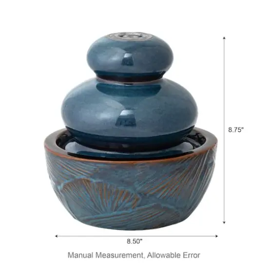 Glitzhome&reg; 8.75" LED Turquoise Leaf Textured Ceramic Tabletop Fountain {5}