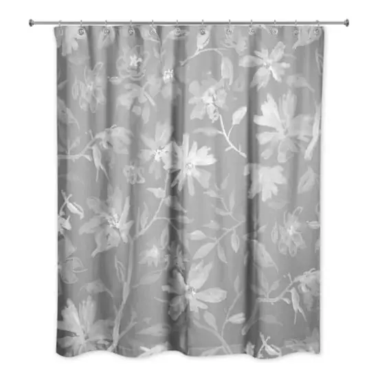 Floral Pattern Shower Curtain Gray {1}