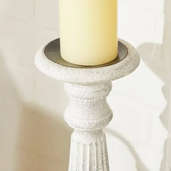 White Mango Wood Traditional Candle Holder Set {7}