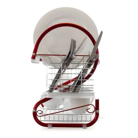 MegaChef 16" Red 2-Shelf Iron Wire Dish Rack {10}