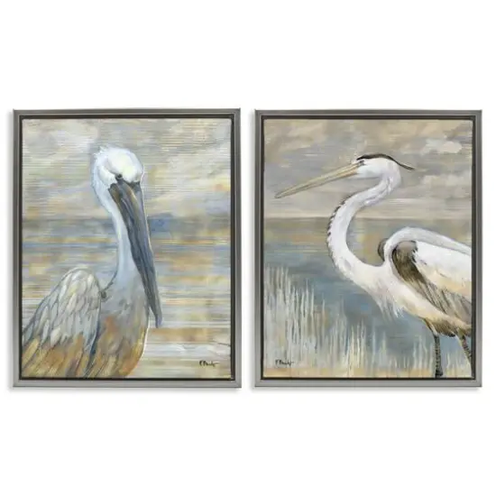 Stupell Industries Sea Birds Abstract Beach Floater Framed Art Gray {1}