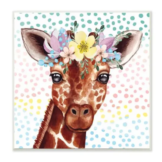 Stupell Industries Chic Giraffe Spring Floral Crown Rainbow Polka Dot Ombre,12" x 12" {1}