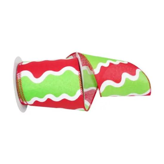 JAM Paper 4" x 10yd. Red & Lime Wired Festive Holiday Squiggle Ribbon {1}