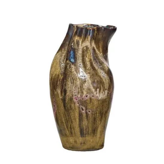 Hello Honey® 10.5" Multicolor Hand-Painted Stoneware Organic Vase with Reactive Glaze {3}