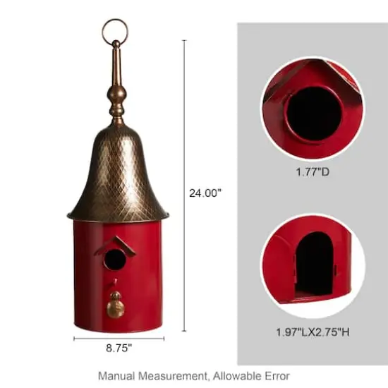 Glitzhome&reg; 24" Retro Red Metal Bell Roof Birdhouse {9}