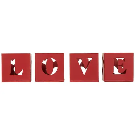 Valentine's Day Red Love Blocks Metal Votive Candle Holders Set {1}