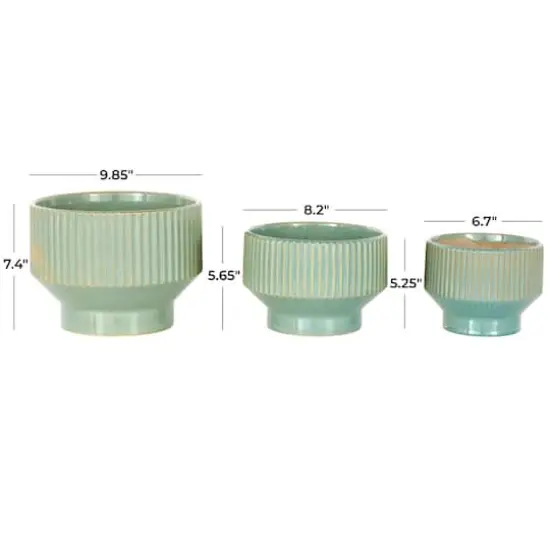 Linear Grooves Wide Ceramic Planter Set Green {5}